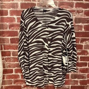 Madison Zebra Print Button Down Shirt - Black and White